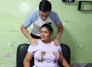 i give my latina stepmom a horny massage then suck her big mature tits homemade
