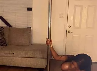 Divine ebony teases with fat ass shake and huge tits pole dance