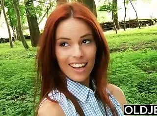 beautiful 18+ babe begs grandpa fuck her deep in forest facial blast