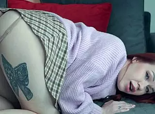 caught my stepmom fingering her wet milf pussy on the sofa so i bent her over doggystyle