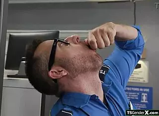 big tit tgirl's buttplug sets off metal detectors during anal fingering