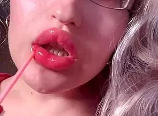 hey bimbo, worship my red lipgloss goddess in findom webcam glasses session?