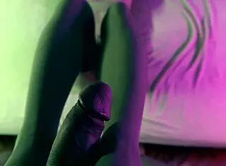 Pretty masked girl gags on huge cock with her feet too!