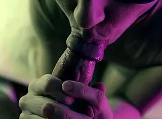 Pretty masked girl gags on huge cock with her feet too!