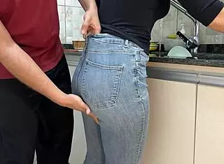 maid in jeans gets cum on her big ass