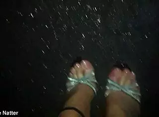 Rain-Soaked Stiletto Walk In Sexy Wet Nylons