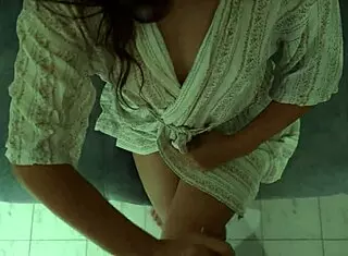 bathrobe fuck with hot skinny brunette ends in thick facial cumshot