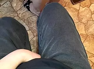 Guy jerks off to big ass neighbor in kitchen