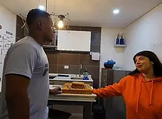 Busty Curvy Jennie Pounds Pizza Guy In Hot Kitchen Interracial