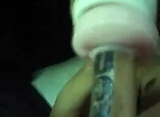 Blonde teen shoves huge dildo in shaved tight pussy hole cumming hard