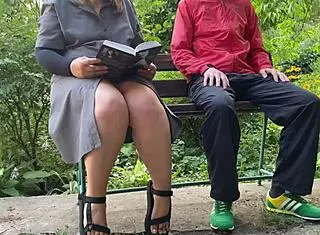 my stepmom's huge saggy natural tits flash outdoors as curvy bbw preps me for exam