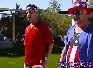 Milf seduces teen at family bbq for outdoor suck and fuck