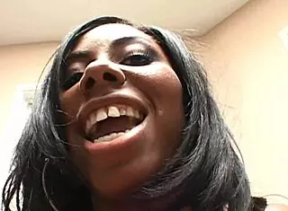 ebony slut with big tits takes huge cock pounding her tight shaved ass hard