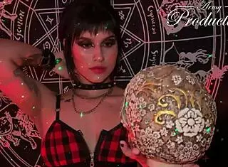 her gothic ritual bares shaved pussy for boyfriend's monster cock humiliation and face fucking cumshot