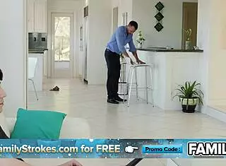 Hey stepdad, catch me sucking off your buddy while stroking his load onto my small tits?