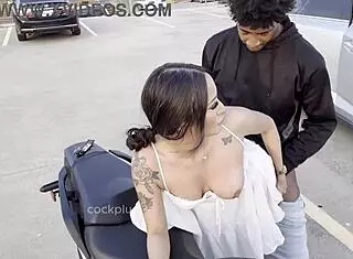 cheerleader slut, bend over that motorcycle for BBC now?