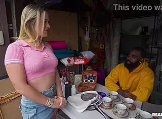 Bubble Butt Blonde Deepthroats Muscular Cock In Garage Facial