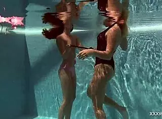 serbian and russian lesbos tease in underwater bath scene