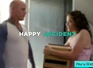 curly brunette teen masseuse grinds wet pussy on client's back in nuru massage with derrick pierce victoria voxxx