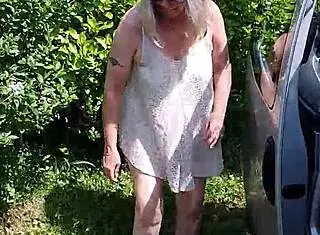 Housewife strips naked car beach clothes ripped outdoor!