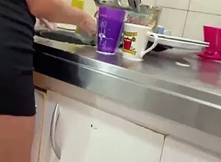 Skinny housewife cleans house fingering shaved pussy solo