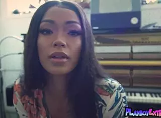 harley dean slowly strips lingerie revealing her pierced ebony pussy so passionately