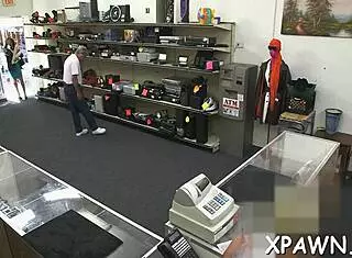 Amateur couple dives into rough shop sex with sloppy blowjob and ball licking