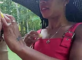 Master peeing on my saggy breasts in the yard, I wet my panties as a good ebony slave! 😊