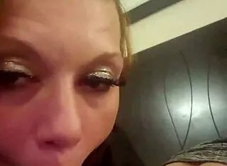 Amateur milf deepthroats and swallows cock in horny blowjob session.