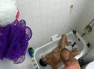 Teen 18+ asian girl in pool bathtub scene gets wet and wild