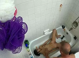 Teen 18+ asian girl in pool bathtub scene gets wet and wild