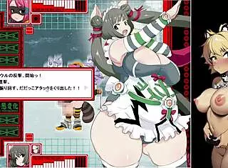 beating the female tanuki monster in hentai game