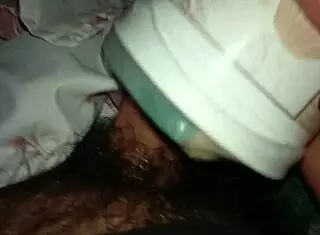 Amateur uses homemade fleshlight for intense masturbation and hard cum