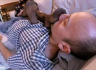 she gives a handjob while smelling her stinky stockings in garter belt