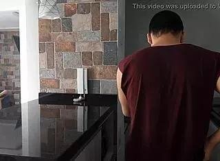 i fucked my friend's wife in the kitchen while he was on call, deepthroating her big ass pussy