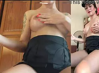 smoking, touching, and riding dildo in baseball hat solo.