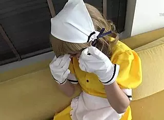 Cosplay Cafe Clerk Masturbates and Delivers Intense Blowjob Action.
