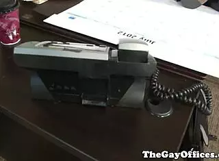 Muscular bodybuilder interacts with boss in office environment