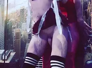 A bitch in red stockings with a big ass fucked bitch