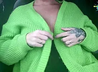 MILF Flashes Tits While Masturbating in Car