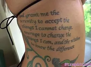 tattooed dominatrix guides her sub in a power play session