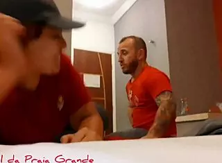 naughty firefighter eagerly sucks colleague's cock at work