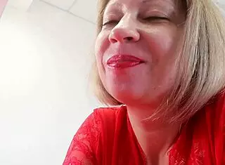 Lick this strawberry, mommy, while I watch your sexy milf body close up.