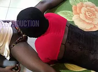 Ebony wife performs blowjob on monster cock and receives cumshot