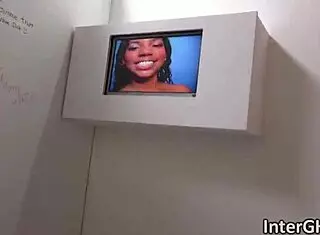 Interracial deepthroat at glory hole, deepthroat big black cock in gloryhole blowjob