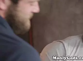 muscular gay hunks banging hard and jerking off in close-up action