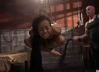 Bound Slim Ebony Whipped Deepthroat Choked And Fucked In Intense Bondage Session