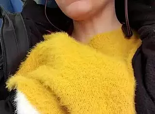 redhead touches herself on the train in public