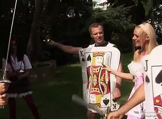 Blonde milf overwhelmed sharing cocks outdoors