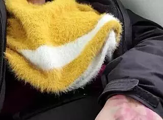 redhead touches herself on the train in public